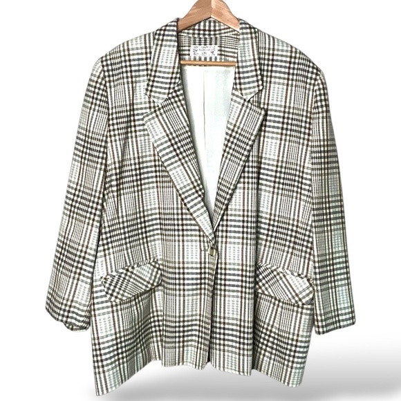 ADDITION ELLE Fully Lined Plaid Blazer Front Flap Pockets MADE IN CANADA Sz 24W - Picture 1 of 9